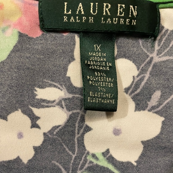 LAUREN(RALPH LAUREN): Black, Floral, V-Neck, Sleeveless Dress - Picture 3 of 7